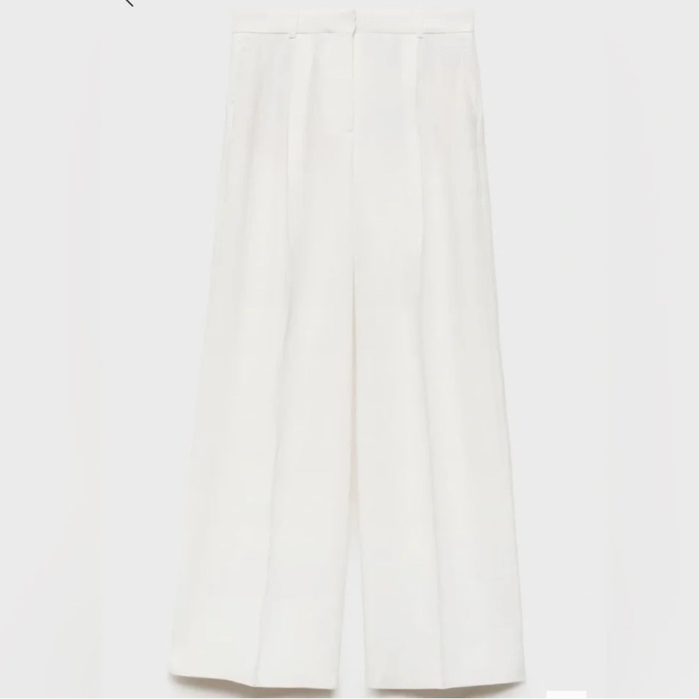 Mango 312PLEATY Wide Leg Pleated Trousers White NWT